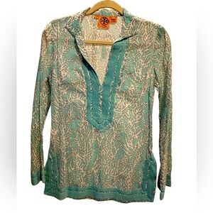 Tory Burch Teal and White Tunic size 0
